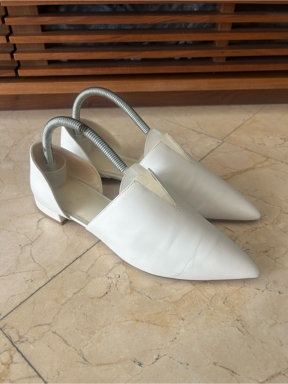 Vince White Leather Pointed Toe D’Orsay Flats | Minimalist Slip-On Shoes